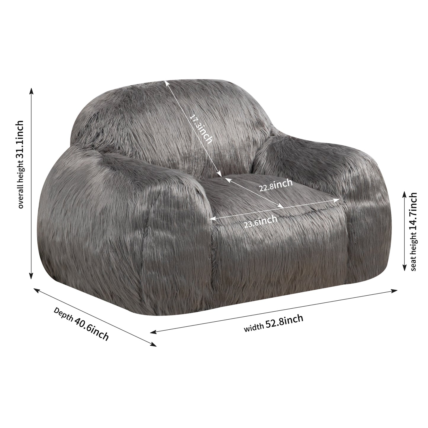 Dashiell Ultra Plush Faux Fur Beanbag Chair, Gray