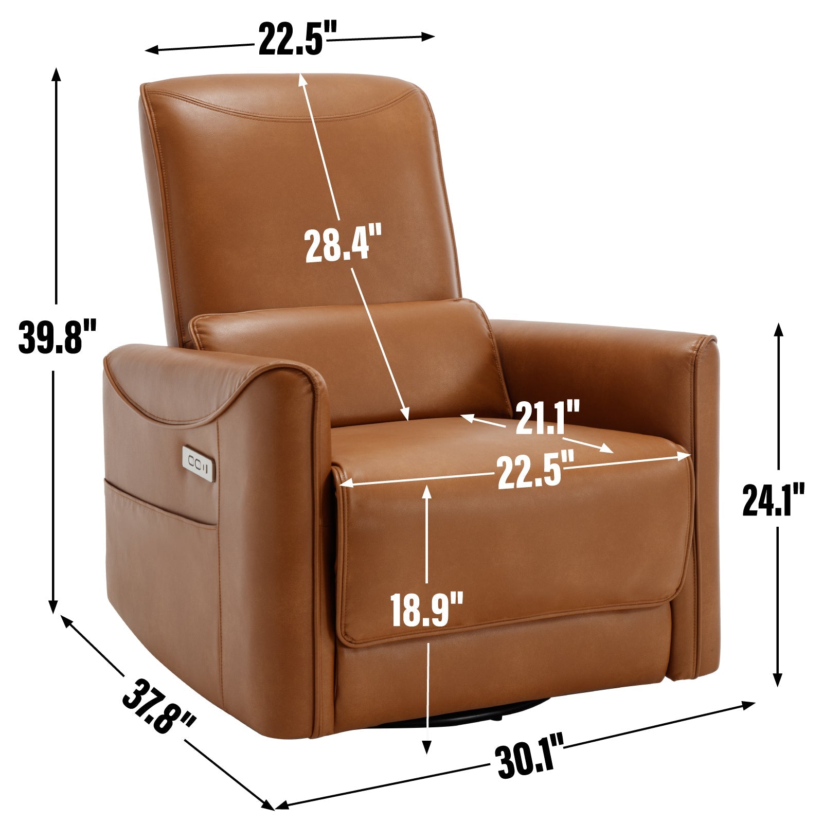 Aven Modern Leatheraire Power Reclining Chair with USB, Yellow Brown