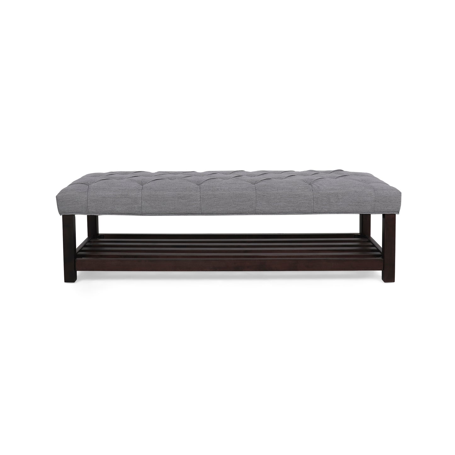 Arthur Transitional Tufted Bench with Lower Shelf, Gray