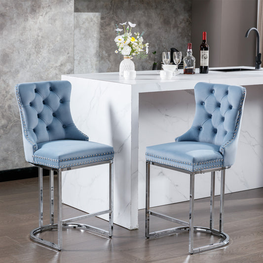 Sabine 26" Velvet Counter Height Bar Stools (Set of 2) Light Blue