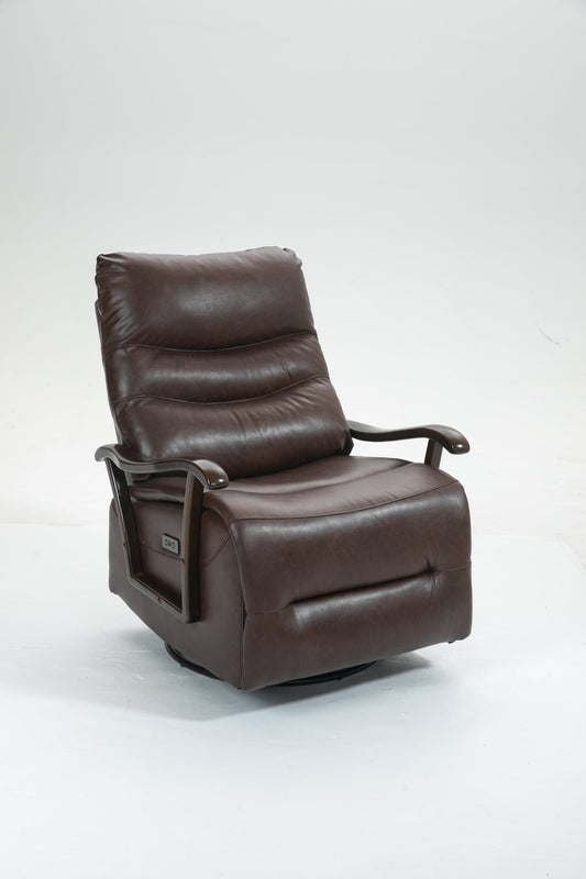 Priska PU Leather Power Rocker Recliner with Solid Wood Arms, Brown