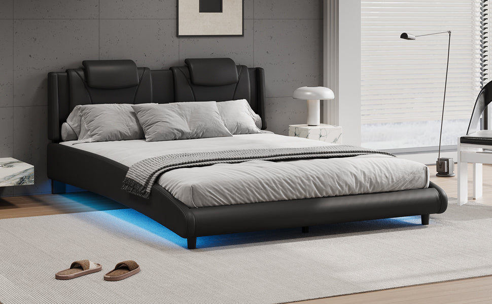 Solace Modern Faux Leather Full Platform Bed with LED Lighting