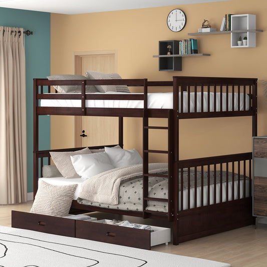 Full-Over-Full Bunk Bed with Ladders and Two Storage Drawers (Espresso)