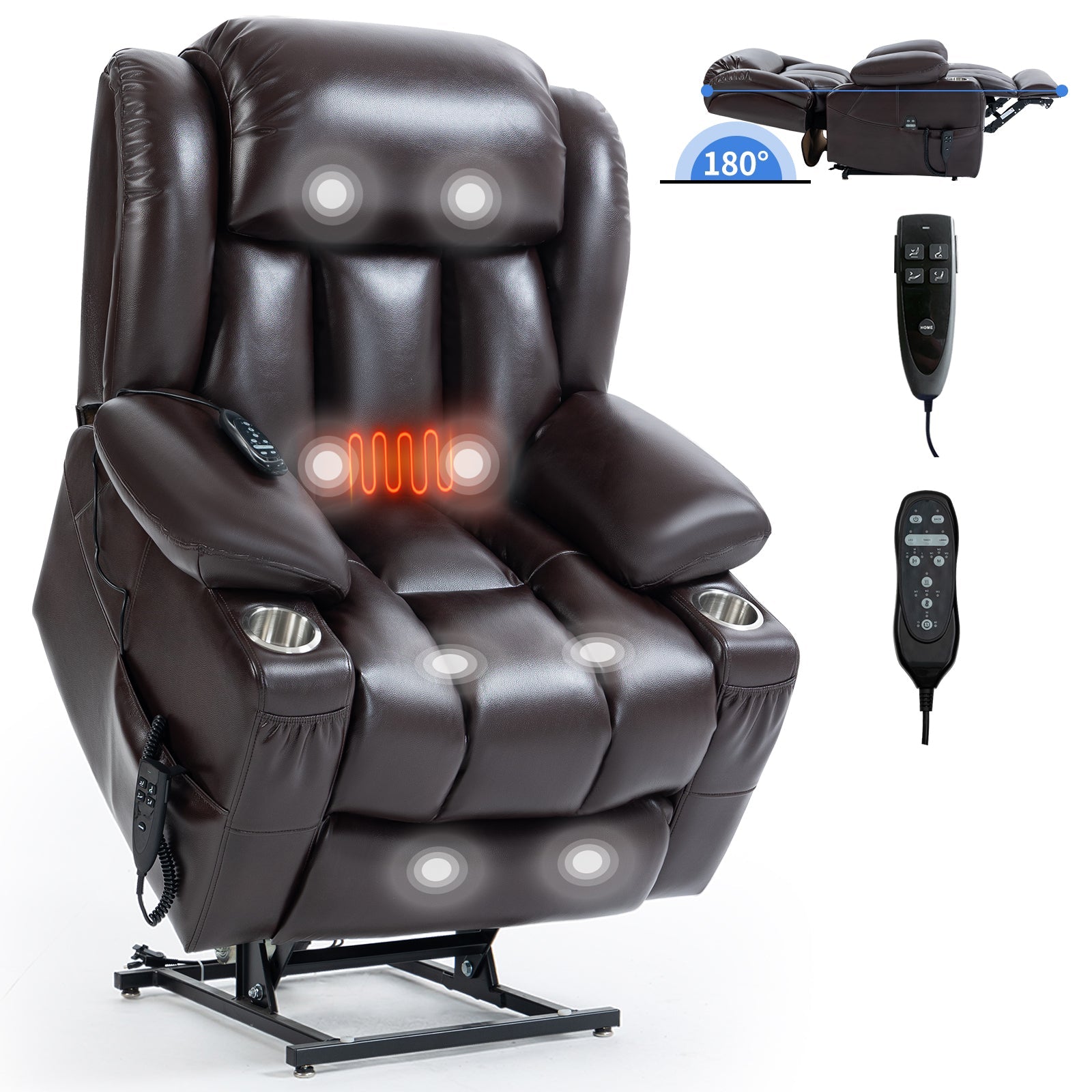 Hardy Infinite Position Leatheraire Power Lift Recliner, Brown