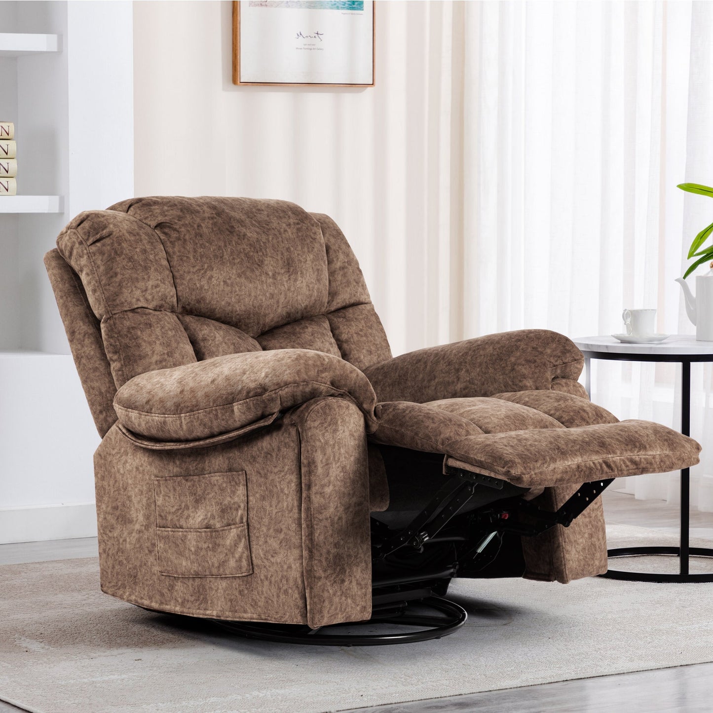 Brant Manual Velvet Rocker Recliner with Massage, Brown