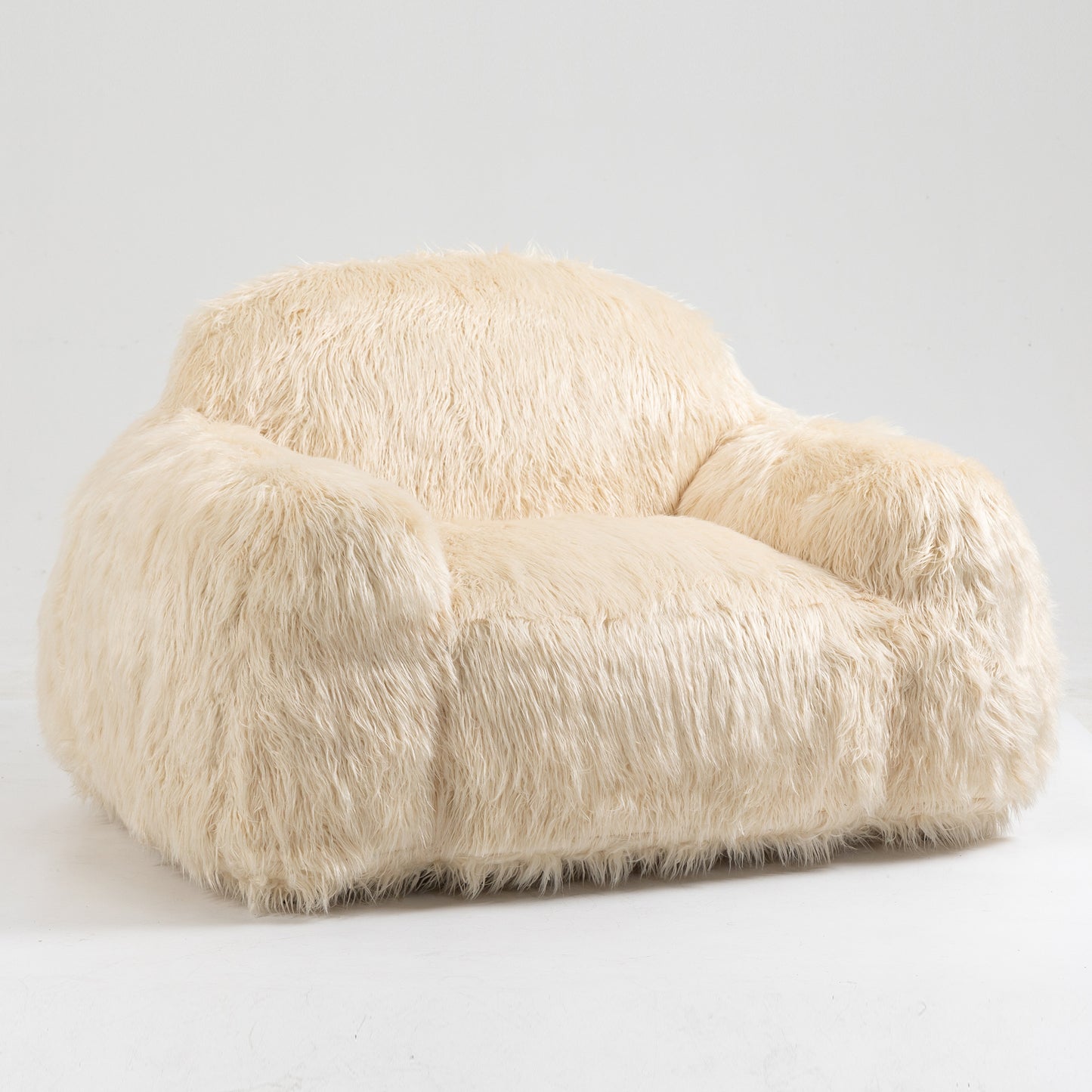 Dashiell Ultra Plush Faux Fur Beanbag Chair, Beige