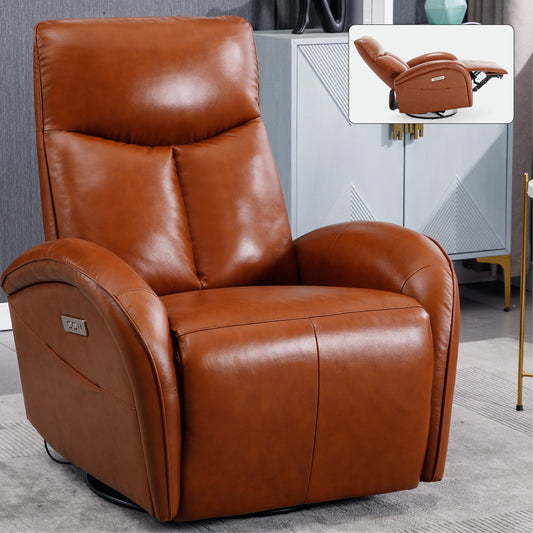 Stellen Genuine Leather Power Recliner with Lumbar Support, Yellow Brown