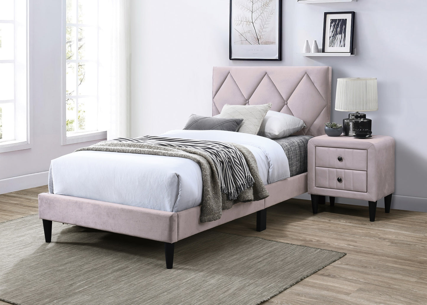 Olivia Full Platform Bed w Adjustable Headboard, Pink