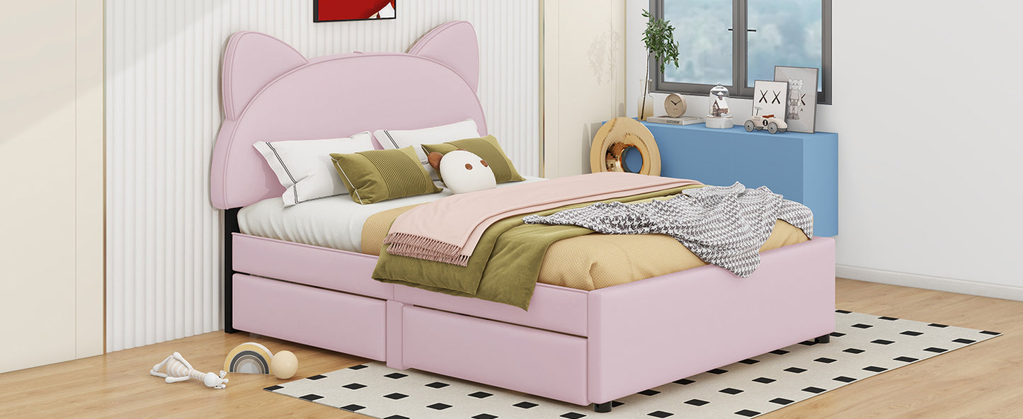 Brandy Full Size Platform Bed with Cartoon Ears - Pink