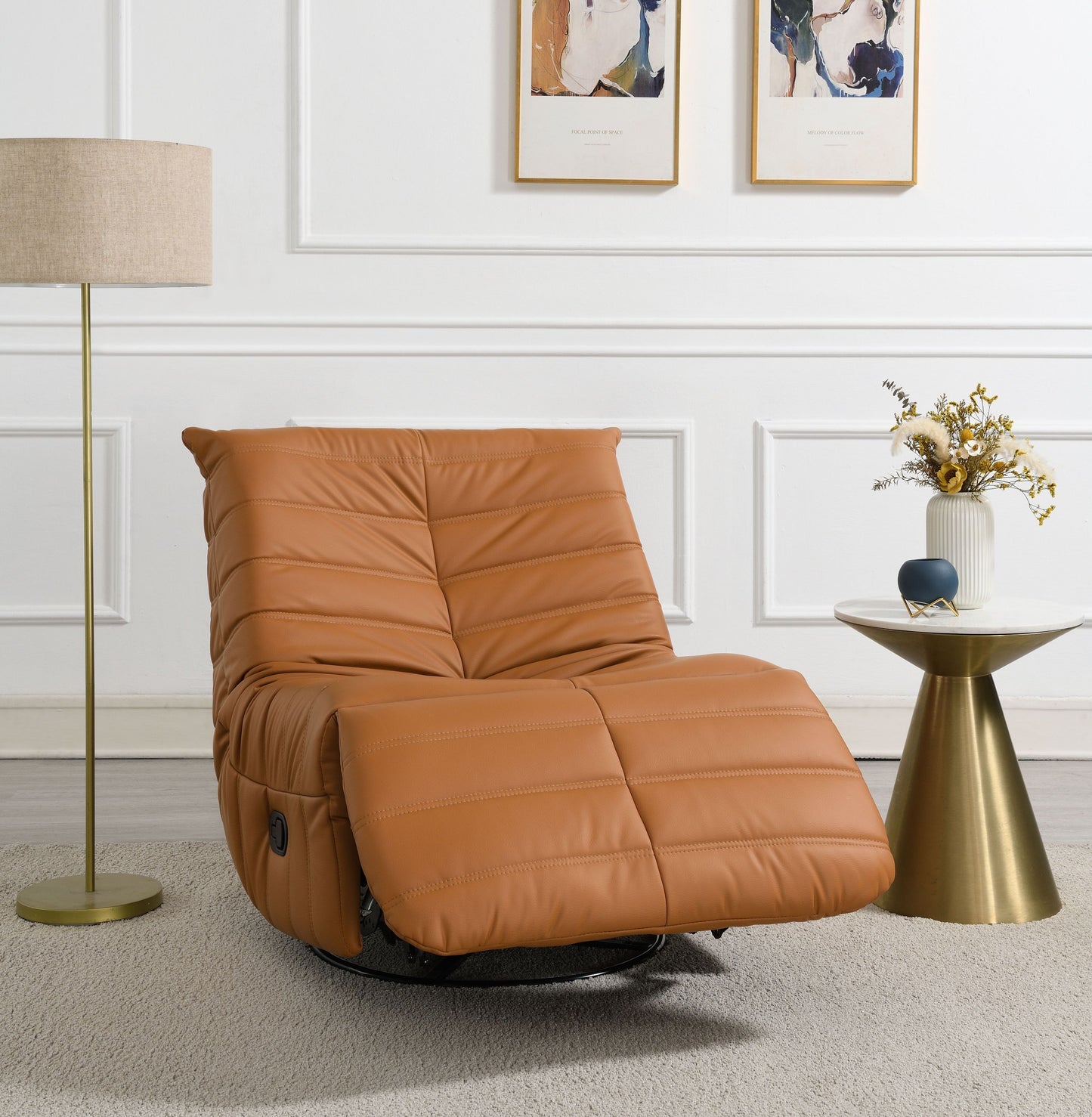 Talmon Orange Synthenic Leather Glider Recliner with Swivel