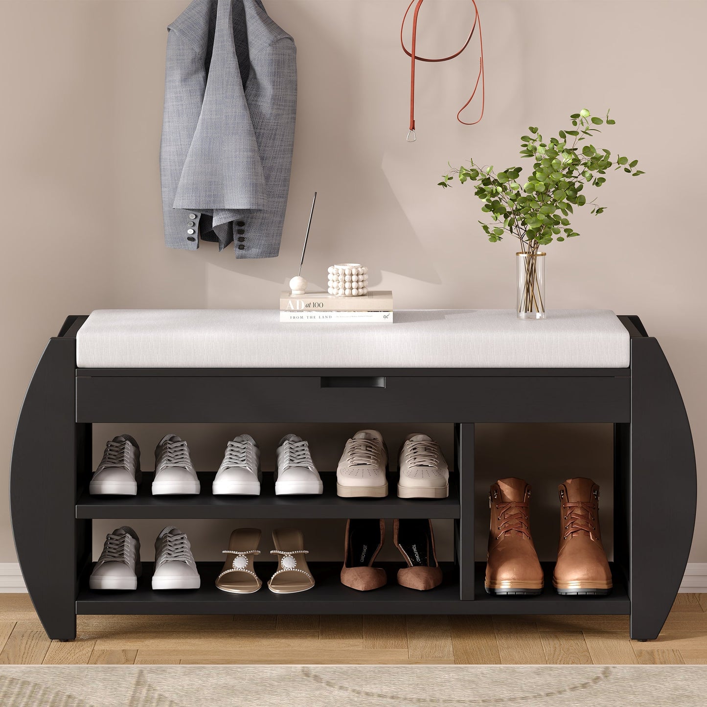 Keziah Retro Multifunctional Storage Bench, Black