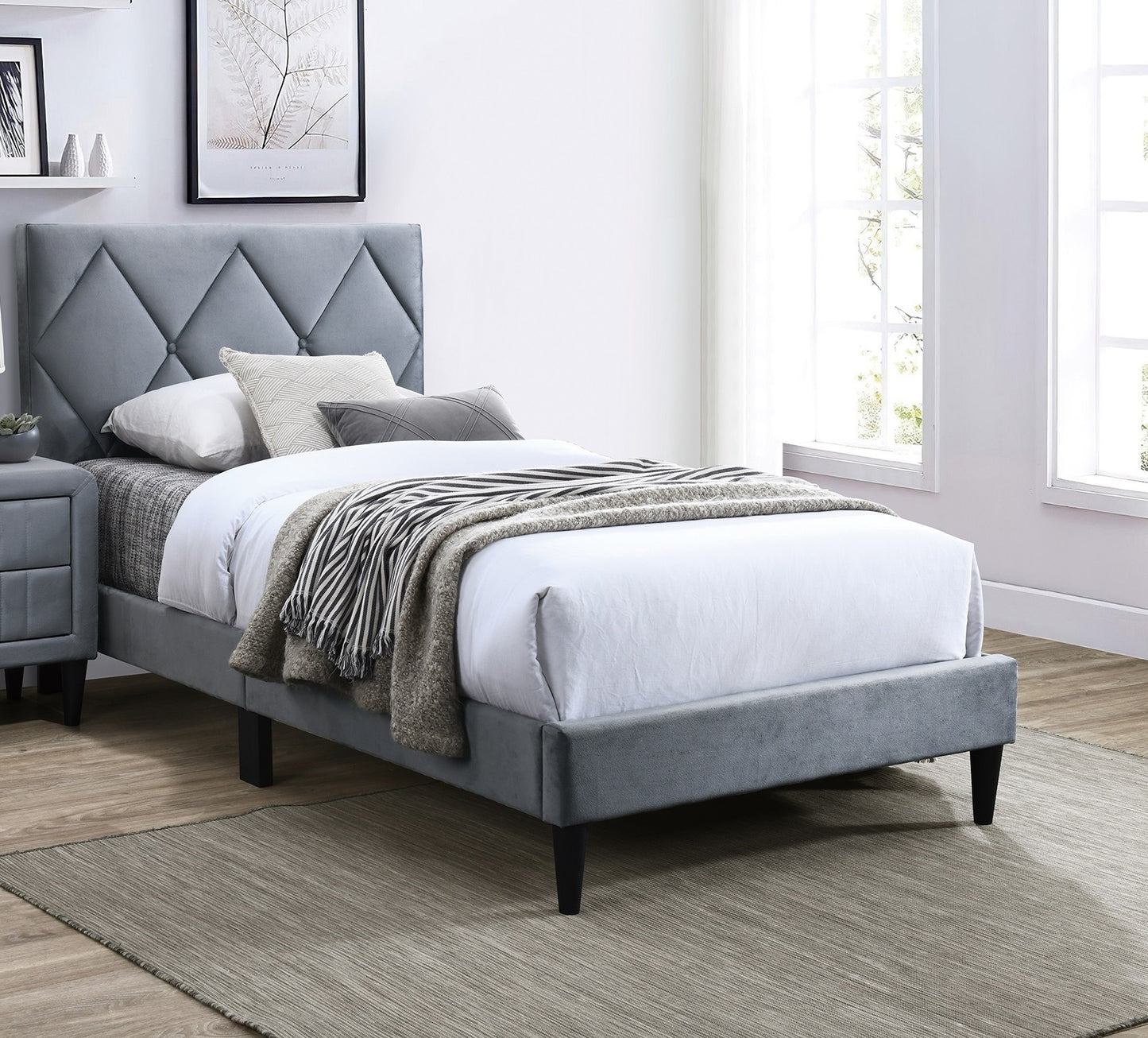 Olivia Full Platform Bed w Adjustable Headboard, Gray