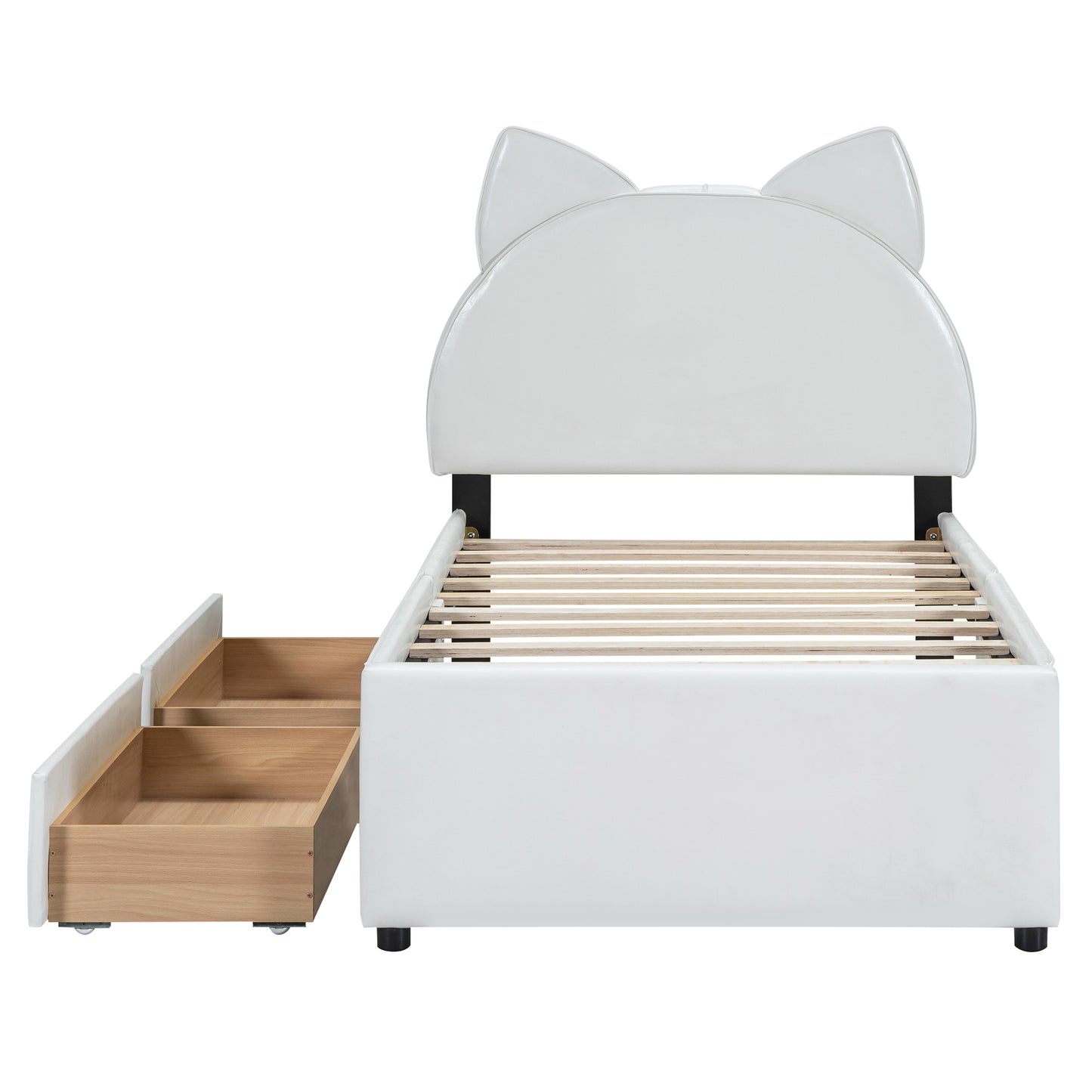 Brandy Full Size Platform Bed with Cartoon Ears - White