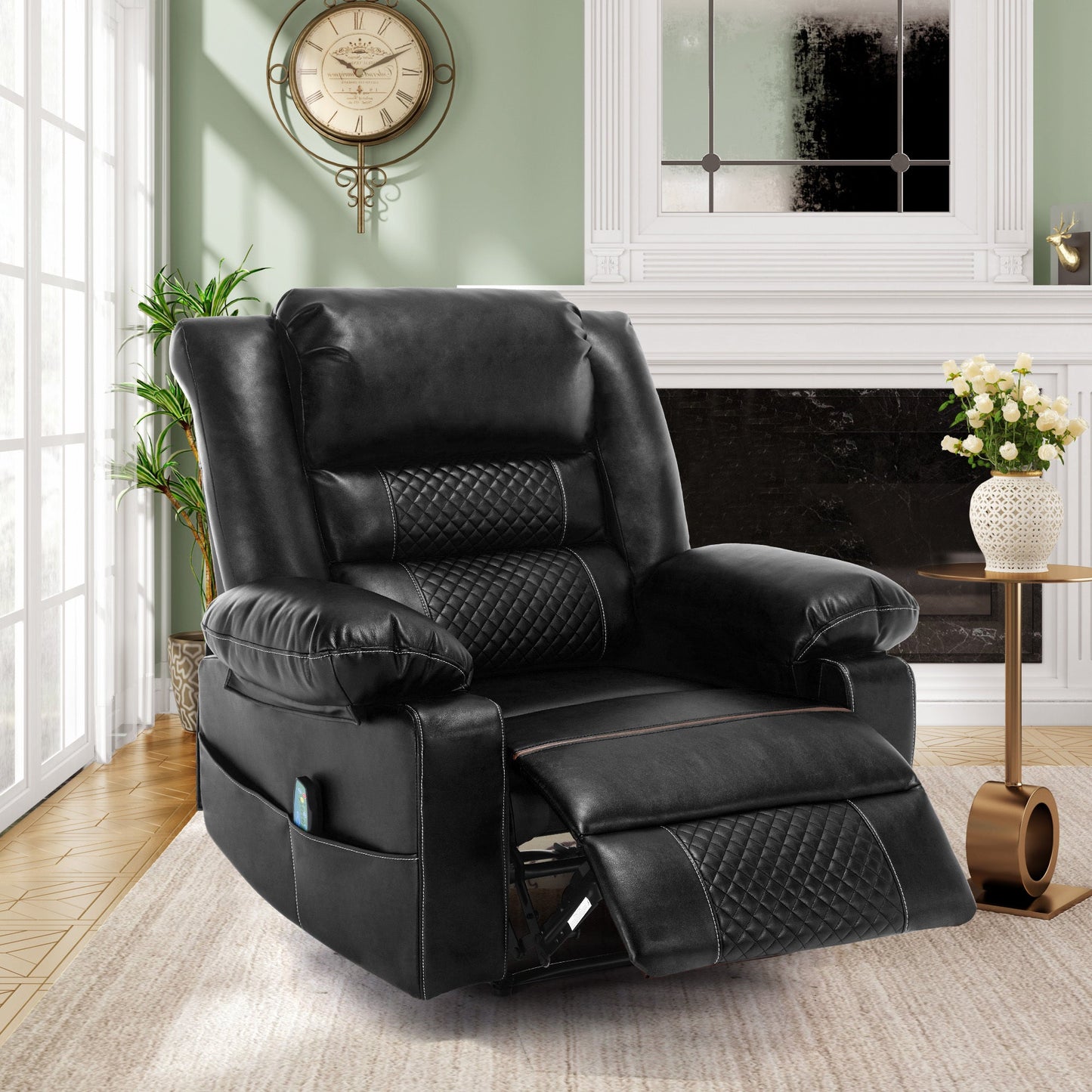 Ashton PU Leather Recliner with Head & Massage, Black