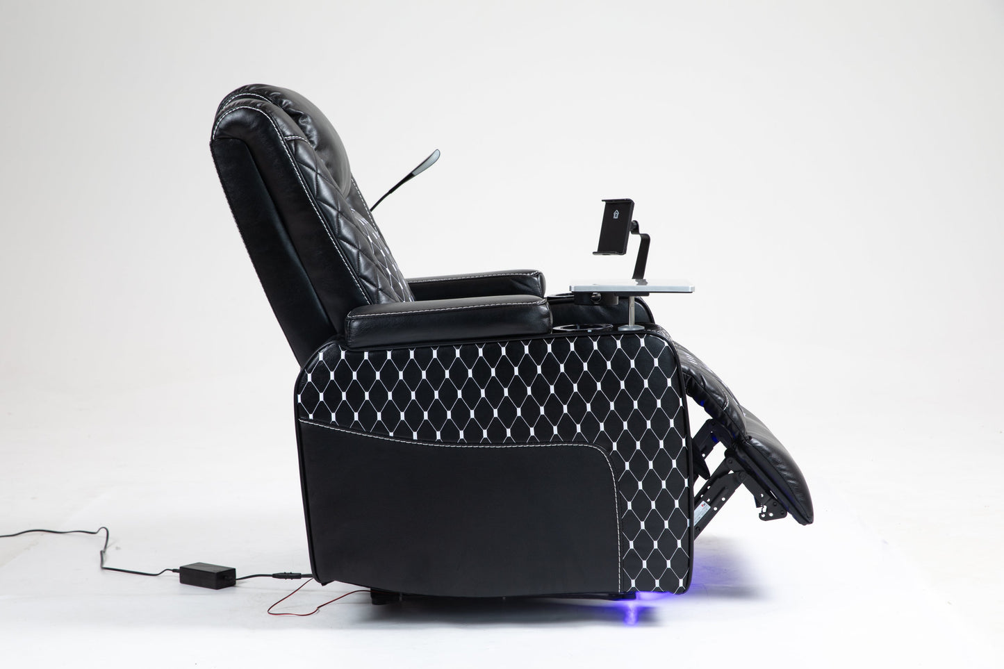 Marcelline Zero Gravity PU Leather Power Theater Recliner with Laptop & Phone Holder, Black