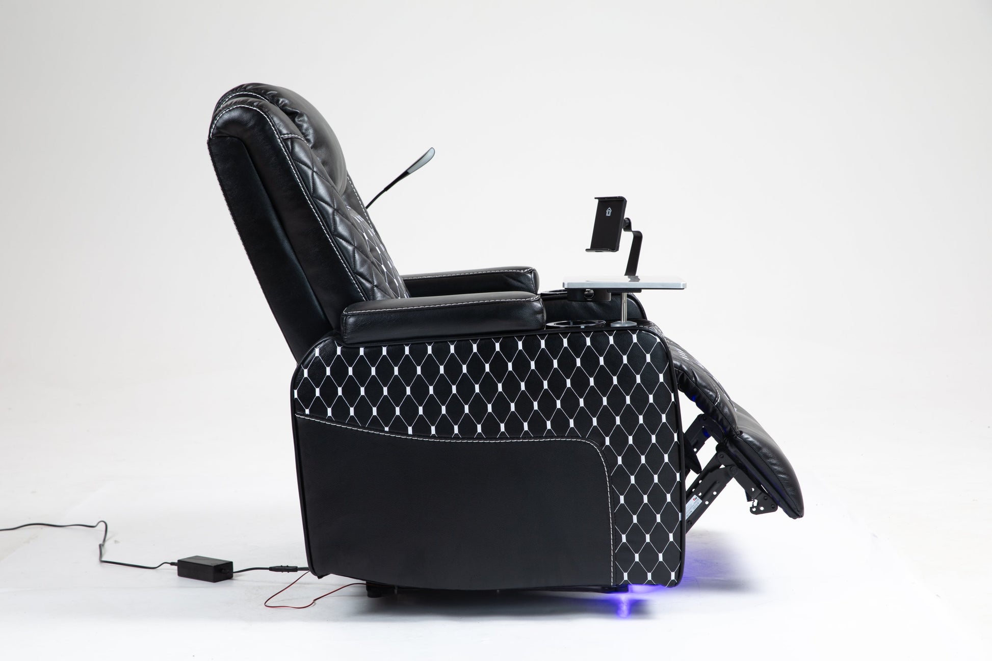 Marcelline Zero Gravity PU Leather Power Theater Recliner with Laptop & Phone Holder, Black