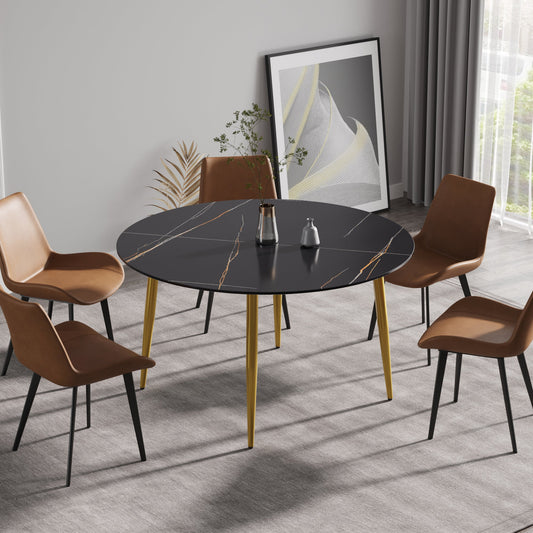 Saffron 53" Modern Artificial Stone Dining Table with Gold Legs