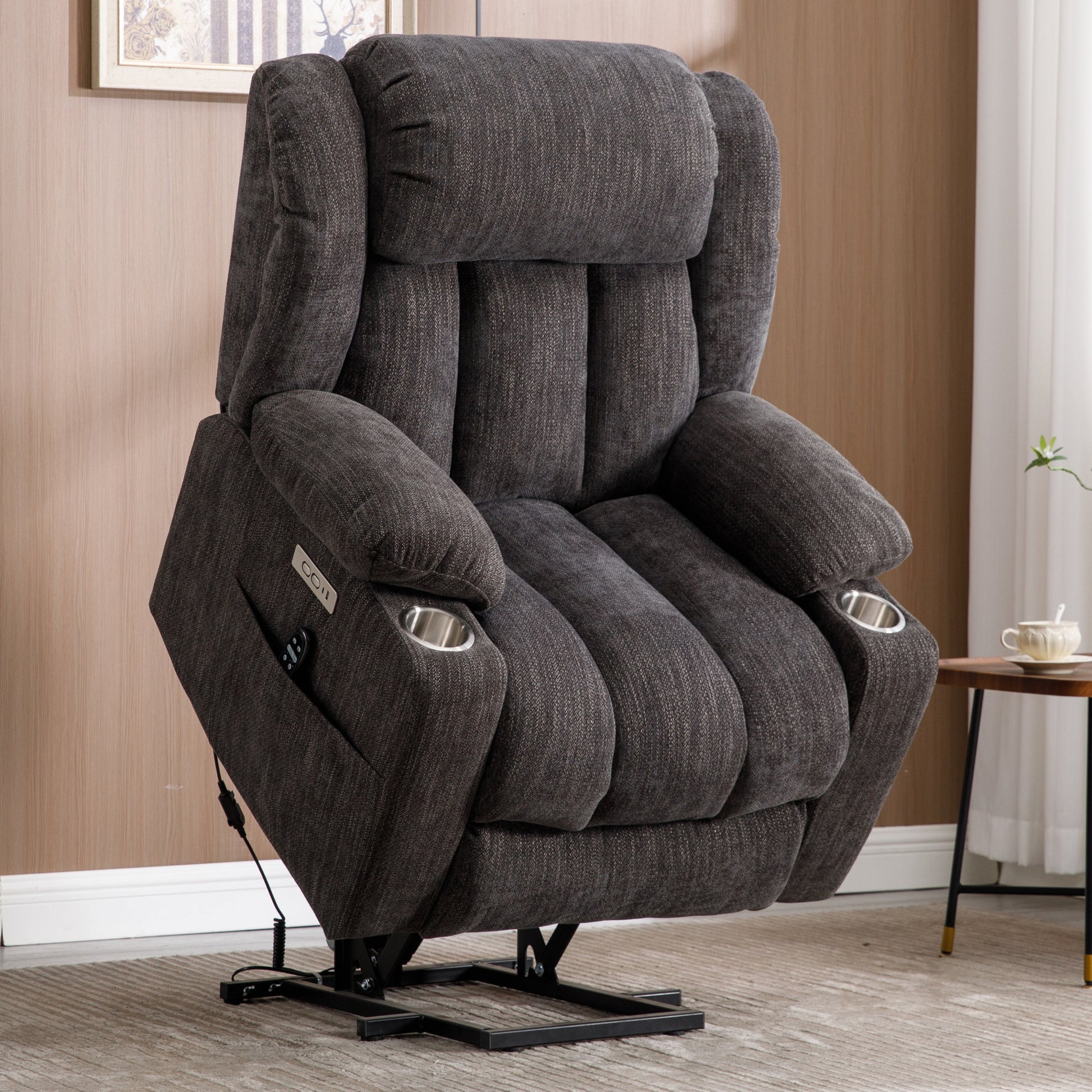 Bexley Chenille Power Lift Recliner with 8-Point Massage & Heat, Gray