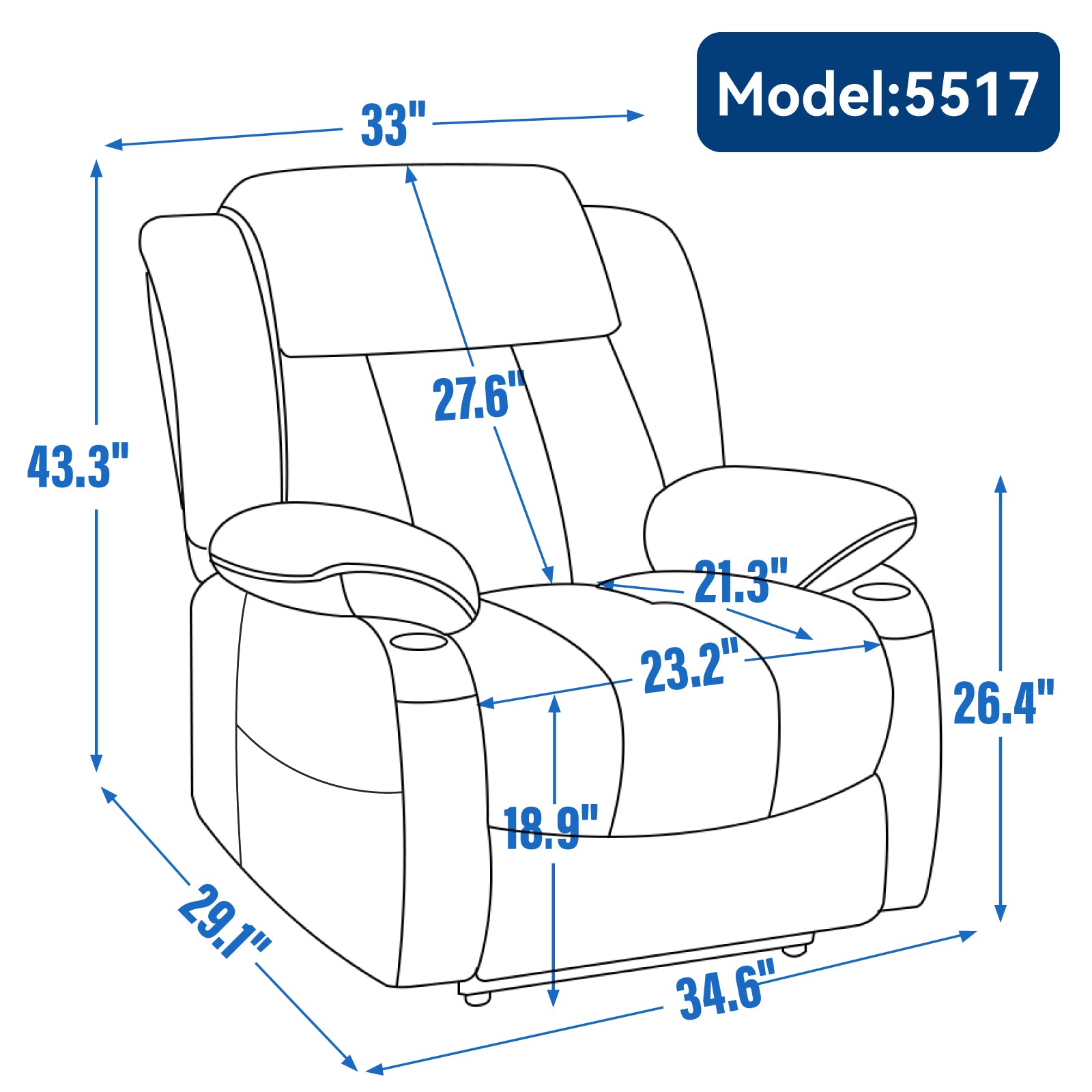 Bexley Chenille Power Lift Recliner with 8-Point Massage & Heat, Blue