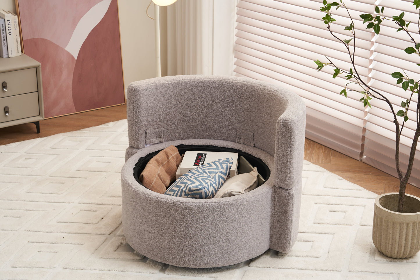 Tilly Teddy Fabric Akili Swivel Chair with Storage - Gray