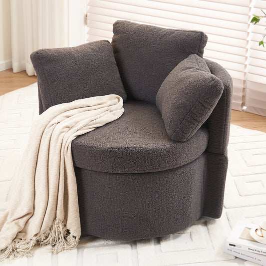 Tilly Teddy Fabric Akili Swivel Chair with Storage - Dark Gray