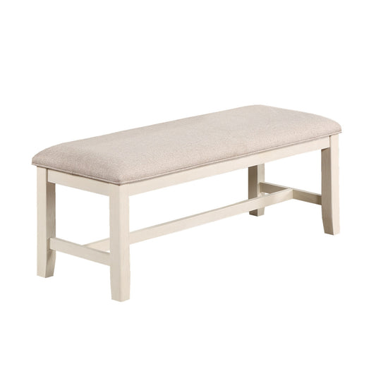 Cresson Farmhouse Dining Bench in White with Beige Seat