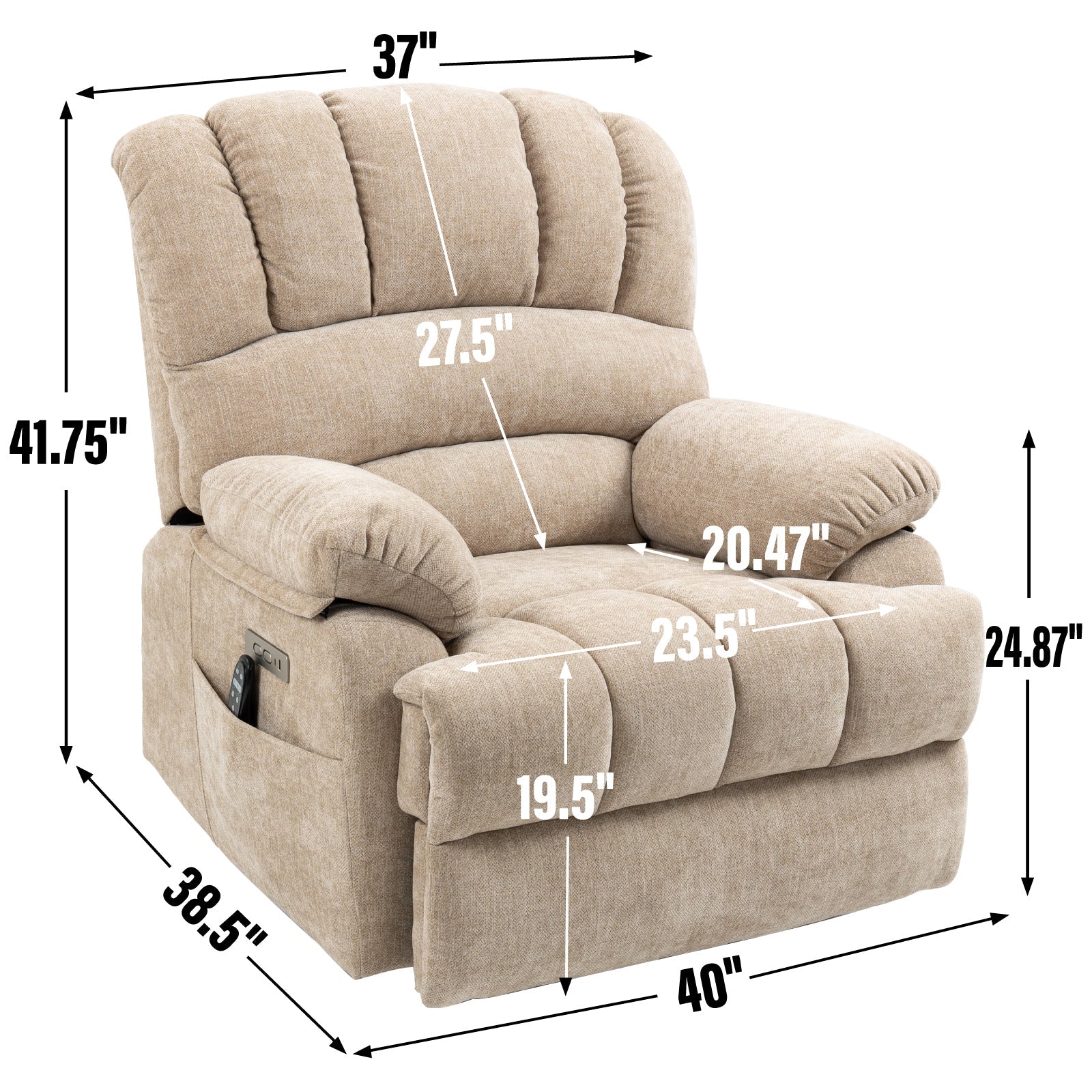 Maddison Beige Chenille Power Lift Recliner with Massage