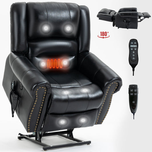 Indra Genuine Leather Power Lift Recliner with Head & Massage, Black