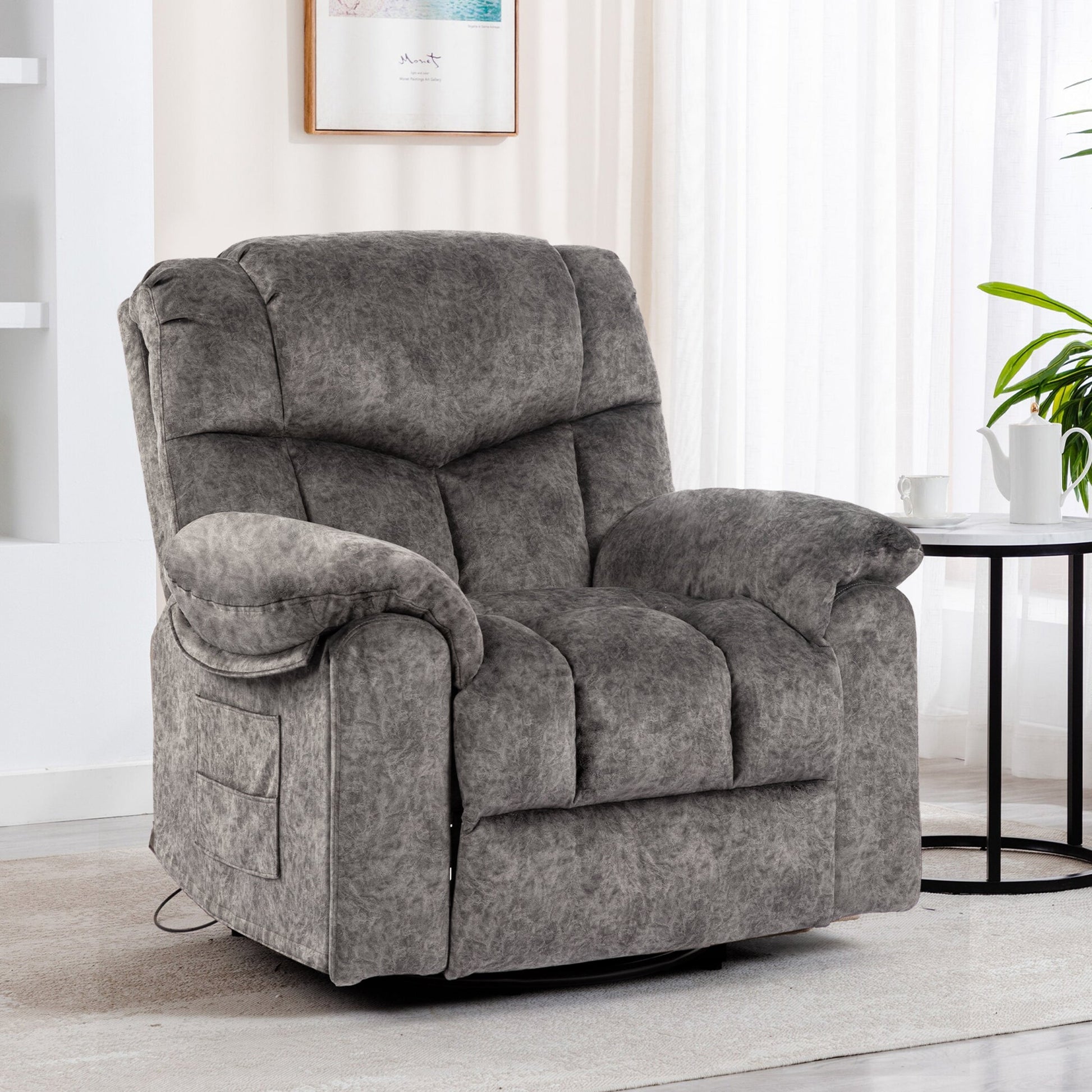 Brant Manual Velvet Rocker Recliner with Massage, Gray