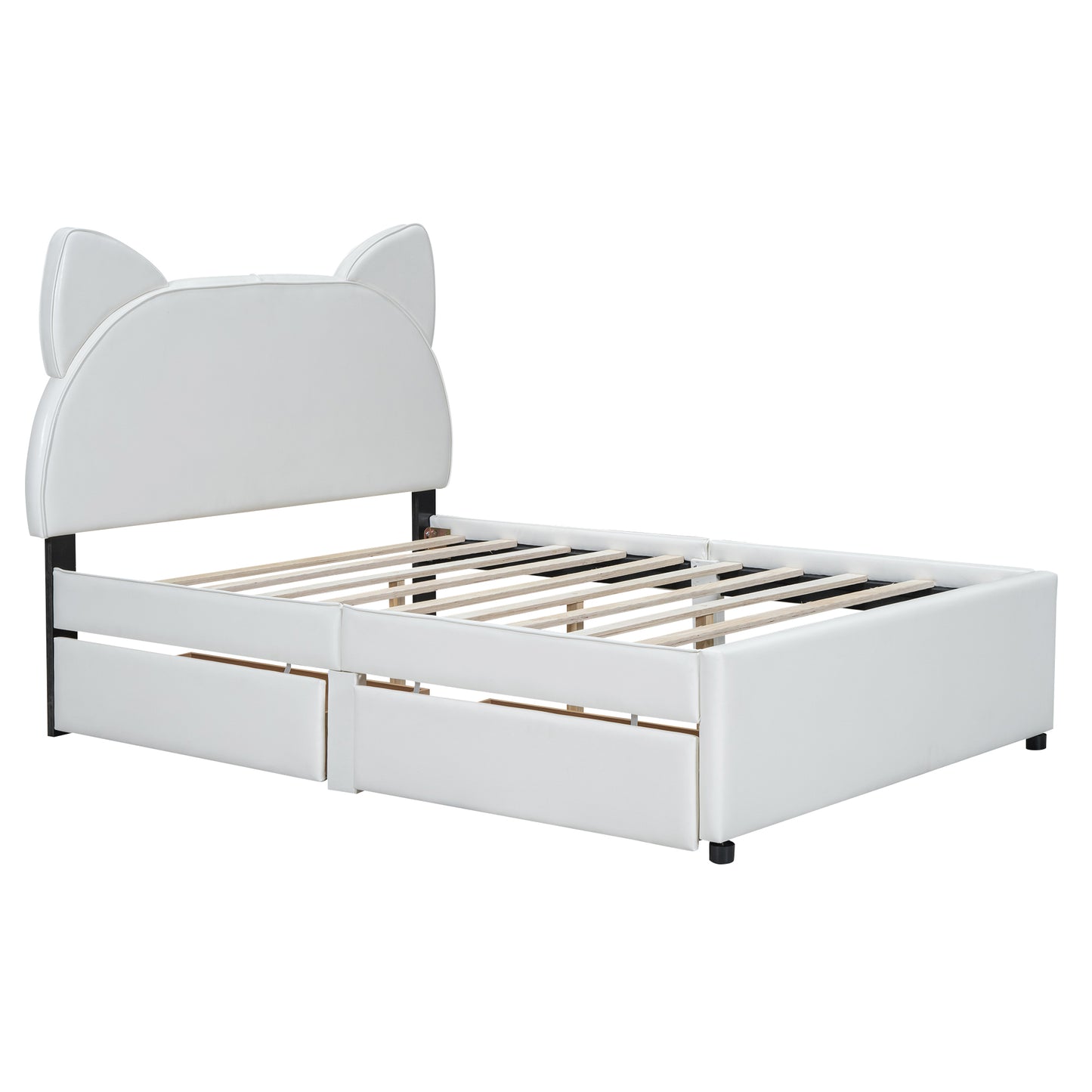 Brandy Full Size Platform Bed with Cartoon Ears - White