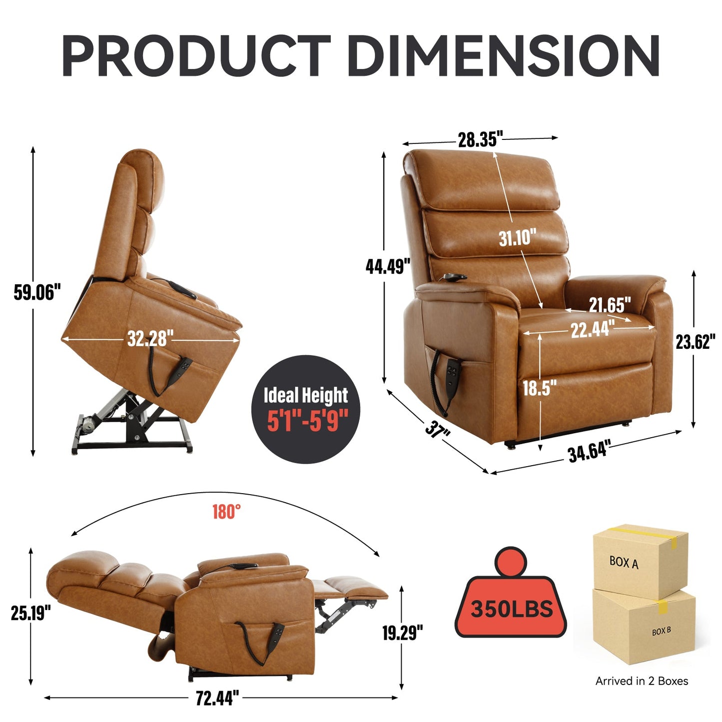 Maris Faux Leather Power Lift Recliner with Massage, Brown