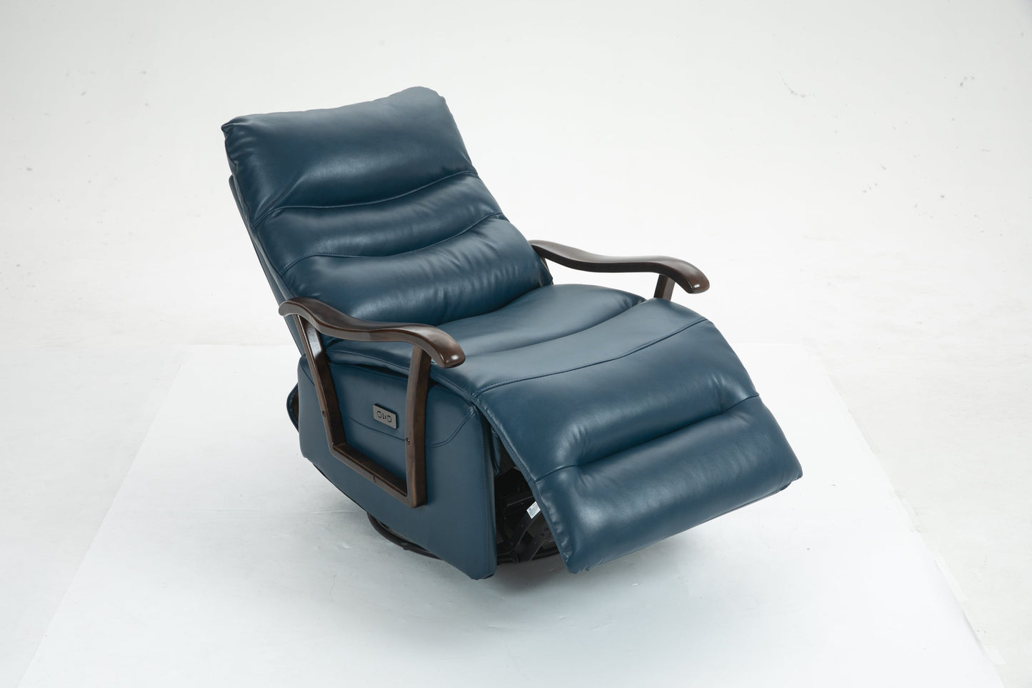 Priska PU Leather Power Rocker Recliner with Solid Wood Arms, Blue