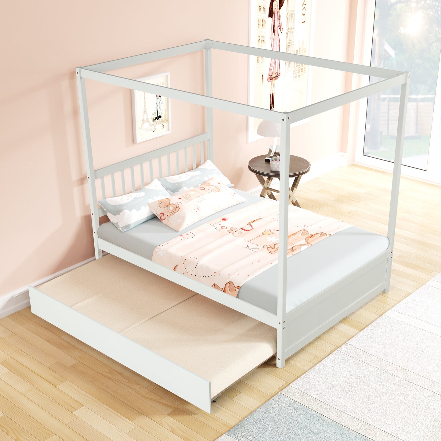 Hartley Full Size Canopy Bed with Twin Trundle