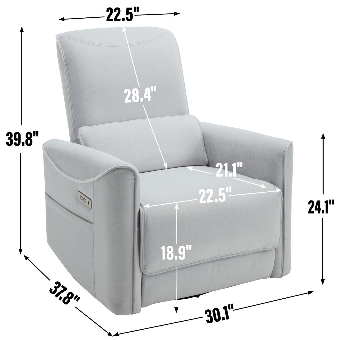 Aven Modern Upholstered Power Reclining Chair with USB, Beige