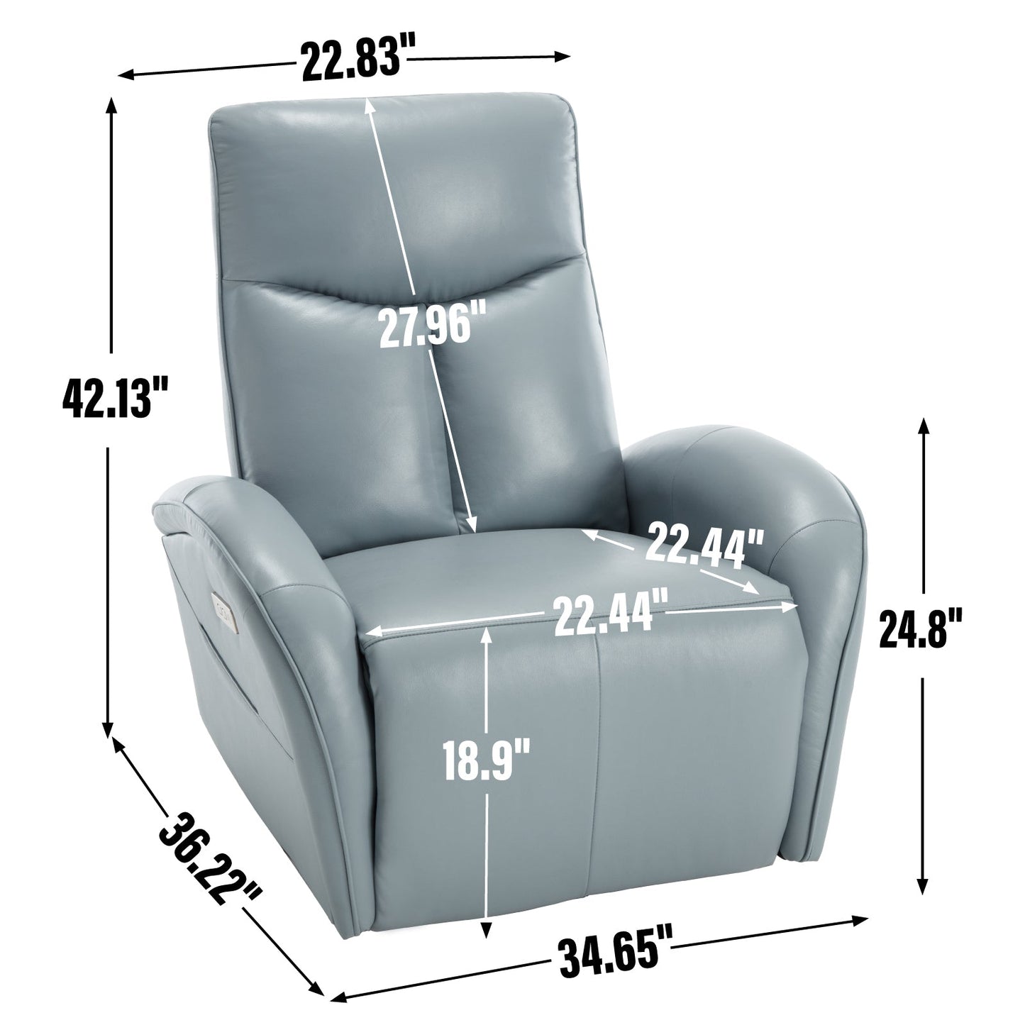 Stellen Genuine Leather Power Recliner with Lumbar Support, Blue