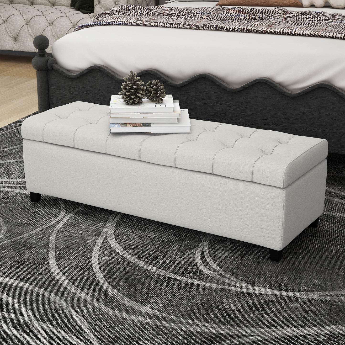 Maddison 50" Upholstered Storage Bench, Light Gray