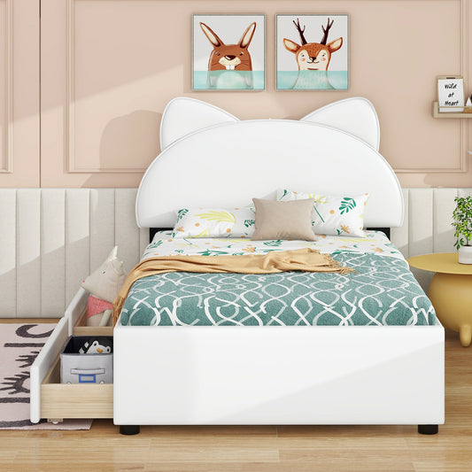 Brandy Full Size Platform Bed with Cartoon Ears - White