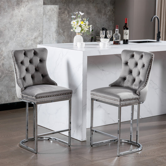 Sabine 26" Velvet Counter Height Bar Stools (Set of 2) Gray