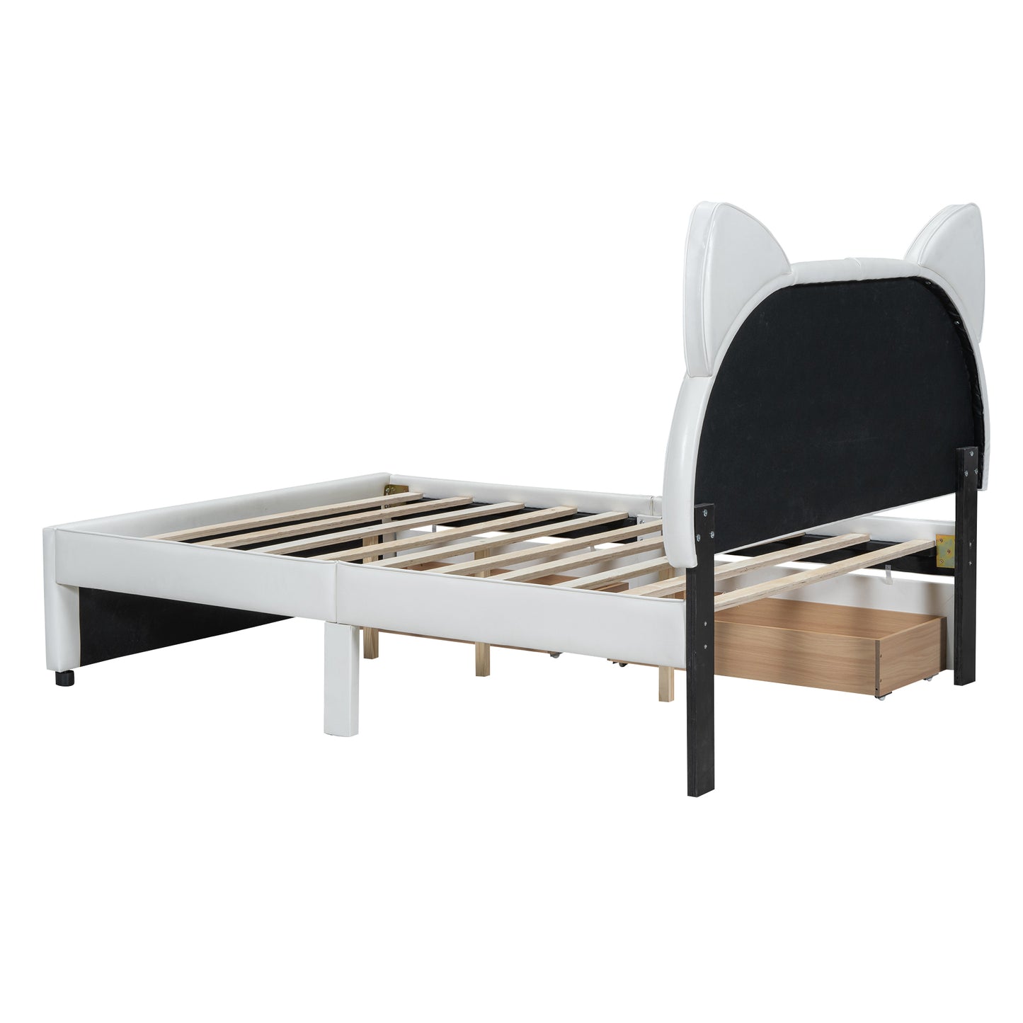 Brandy Full Size Platform Bed with Cartoon Ears - White