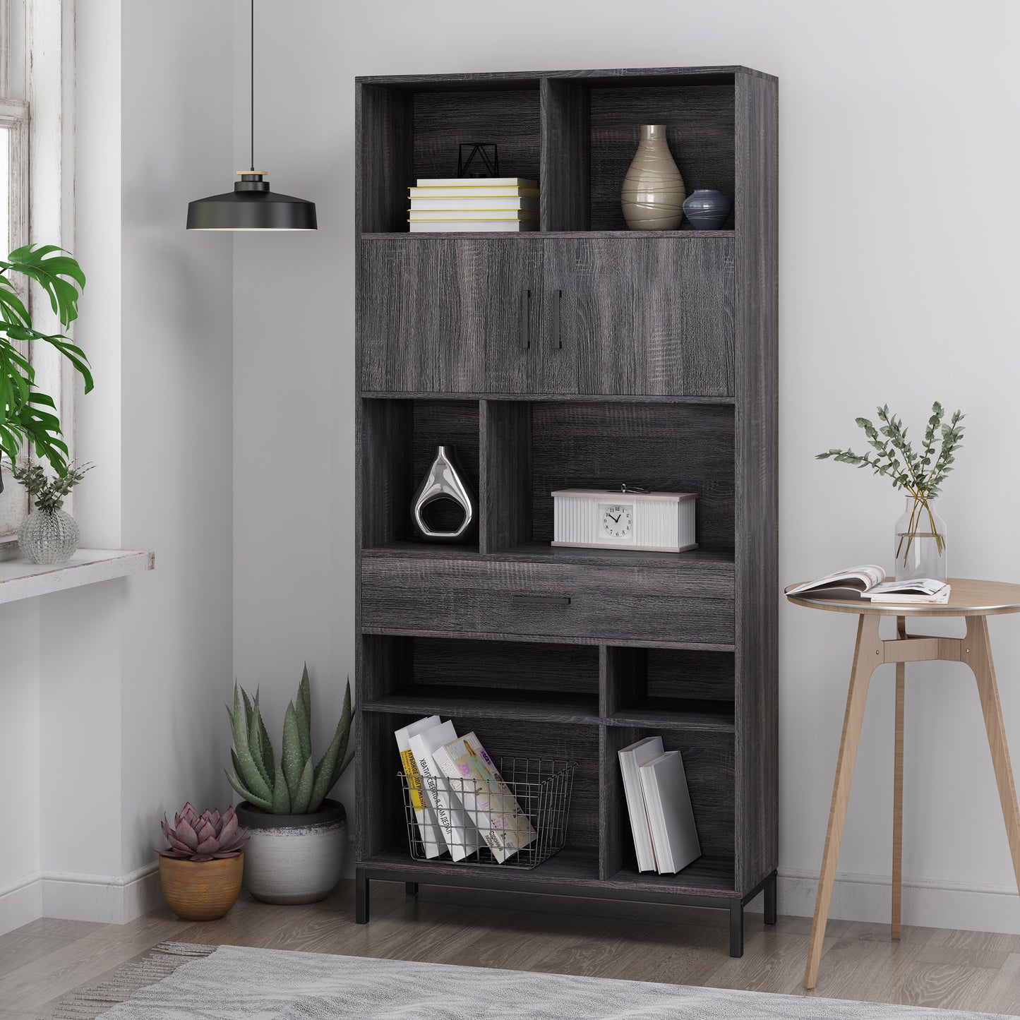 Blaire Modern Gray Oak Finish Bookshelf