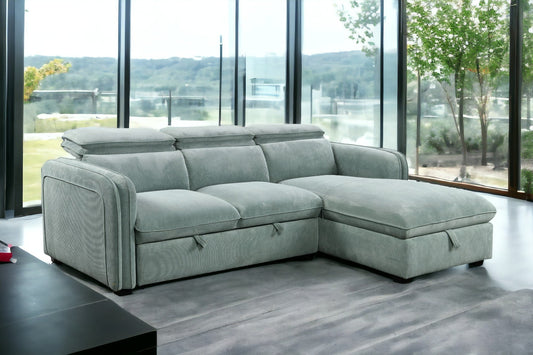 Zavala Light Green Chenille Sectional Sofa with Sleeper & Storage