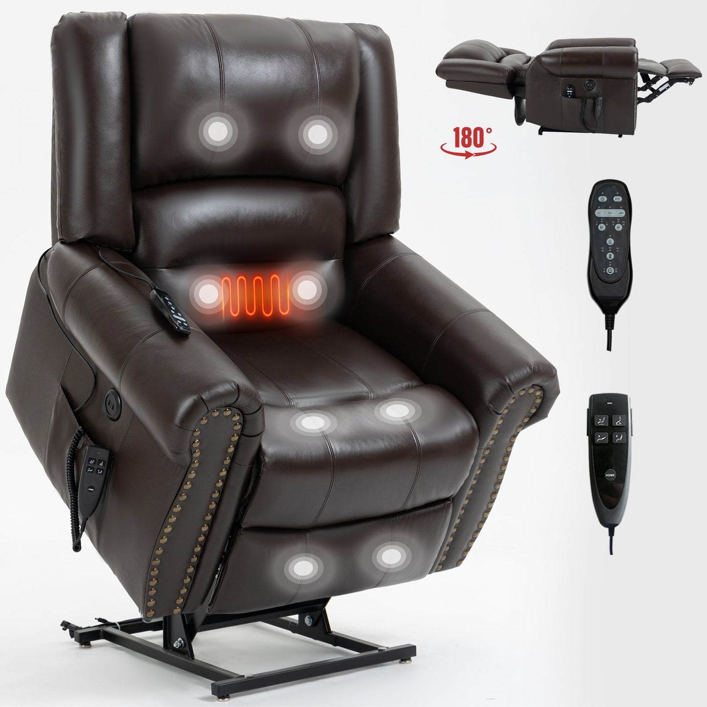 Indra Genuine Leather Power Lift Recliner with Head & Massage, Brown