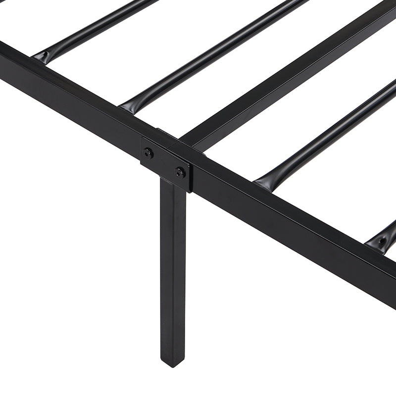 Twin Size Black Metal Platform Bed with Faux Leather Headboard