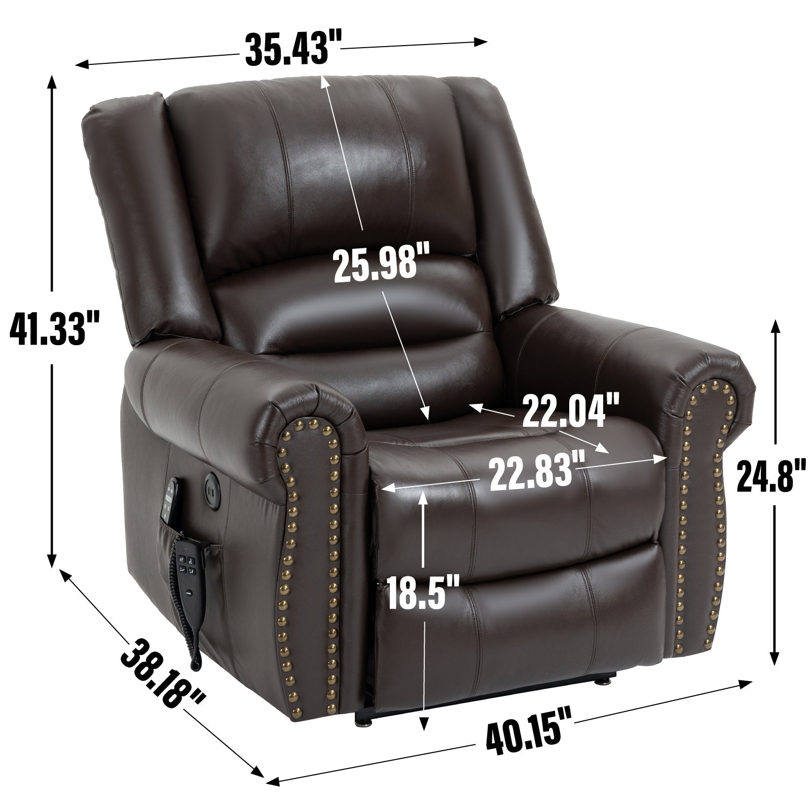 Indra Genuine Leather Power Lift Recliner with Head & Massage, Brown