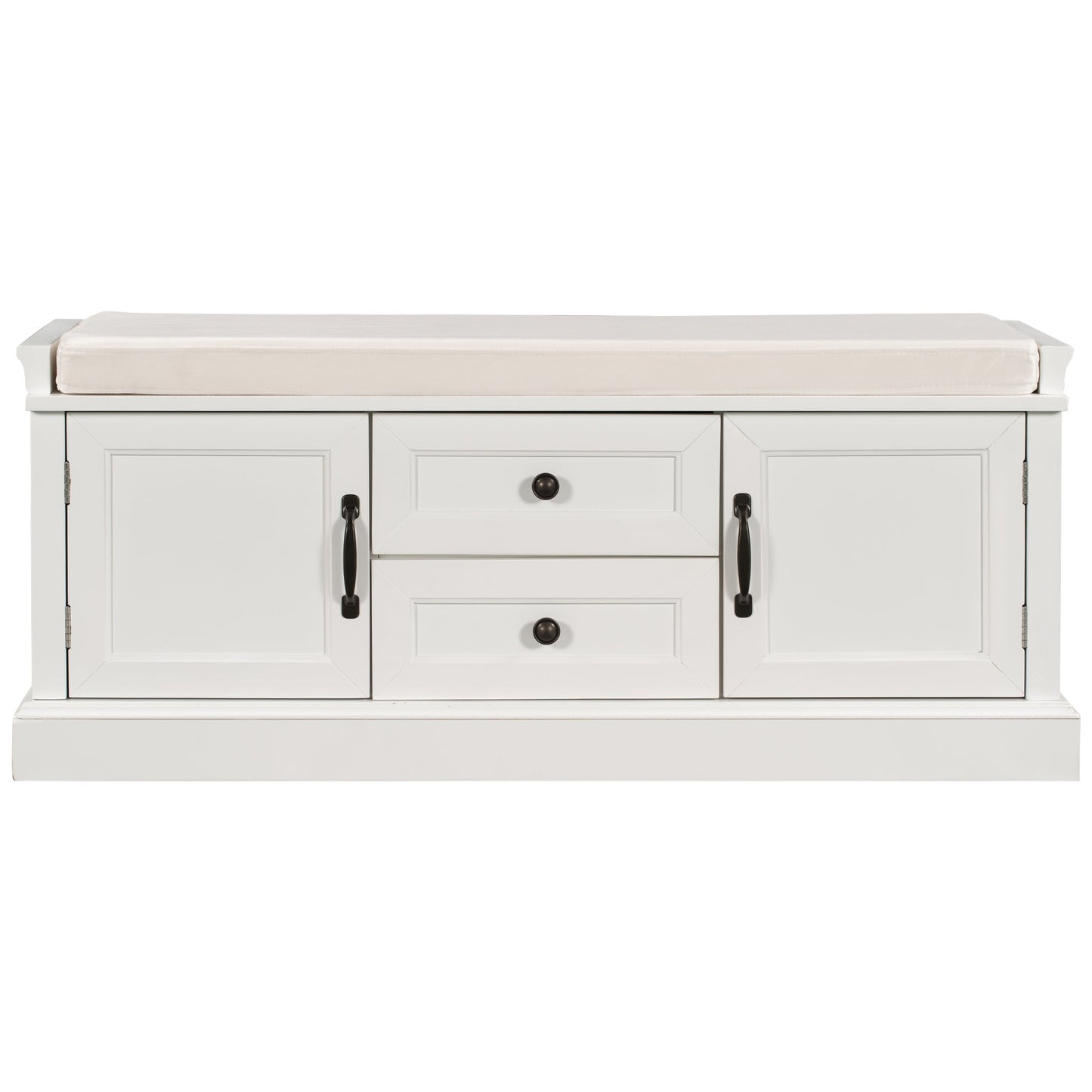 TREXM Storage Bench with 2 Drawers and 2 Cabinets - White