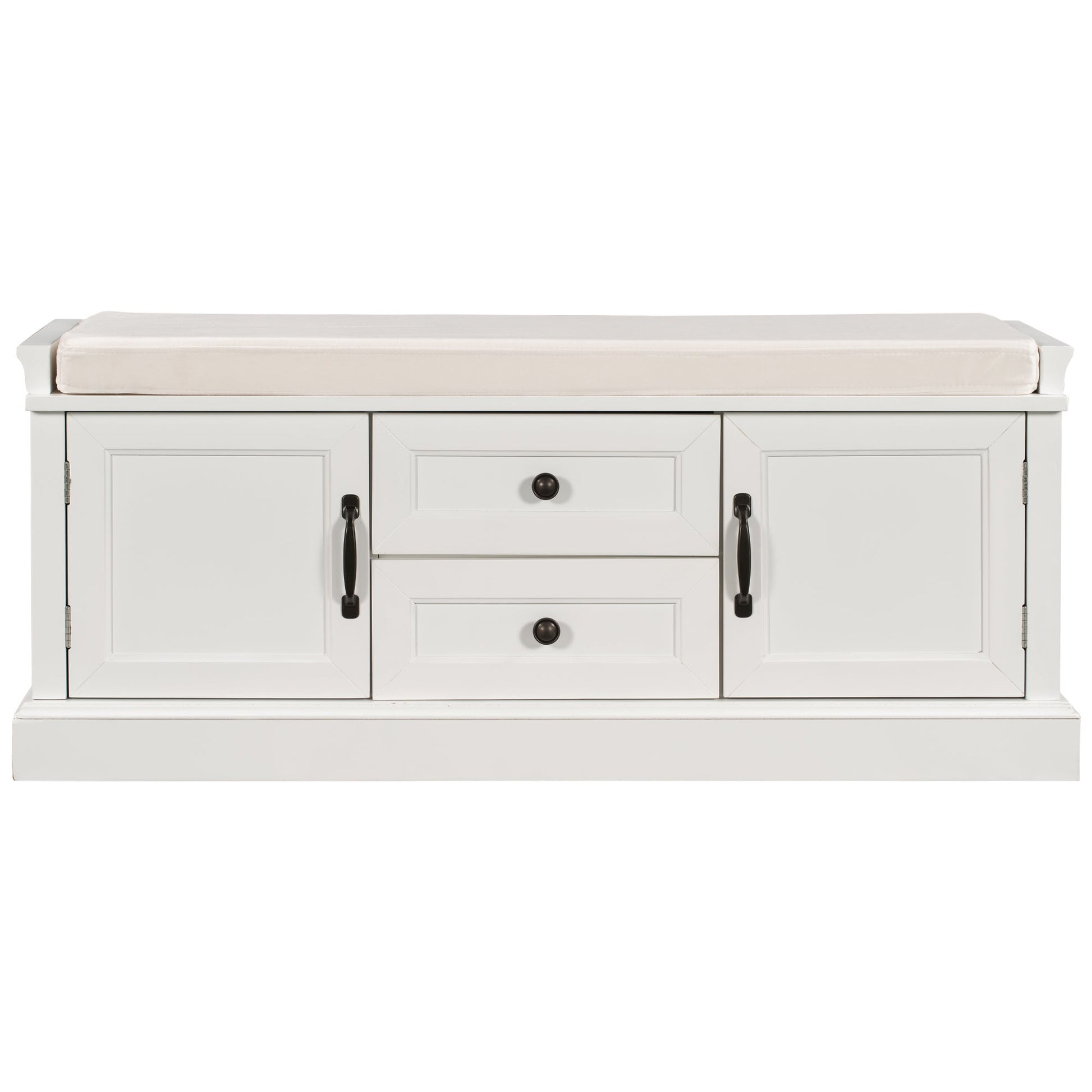 TREXM Storage Bench with 2 Drawers and 2 Cabinets - White