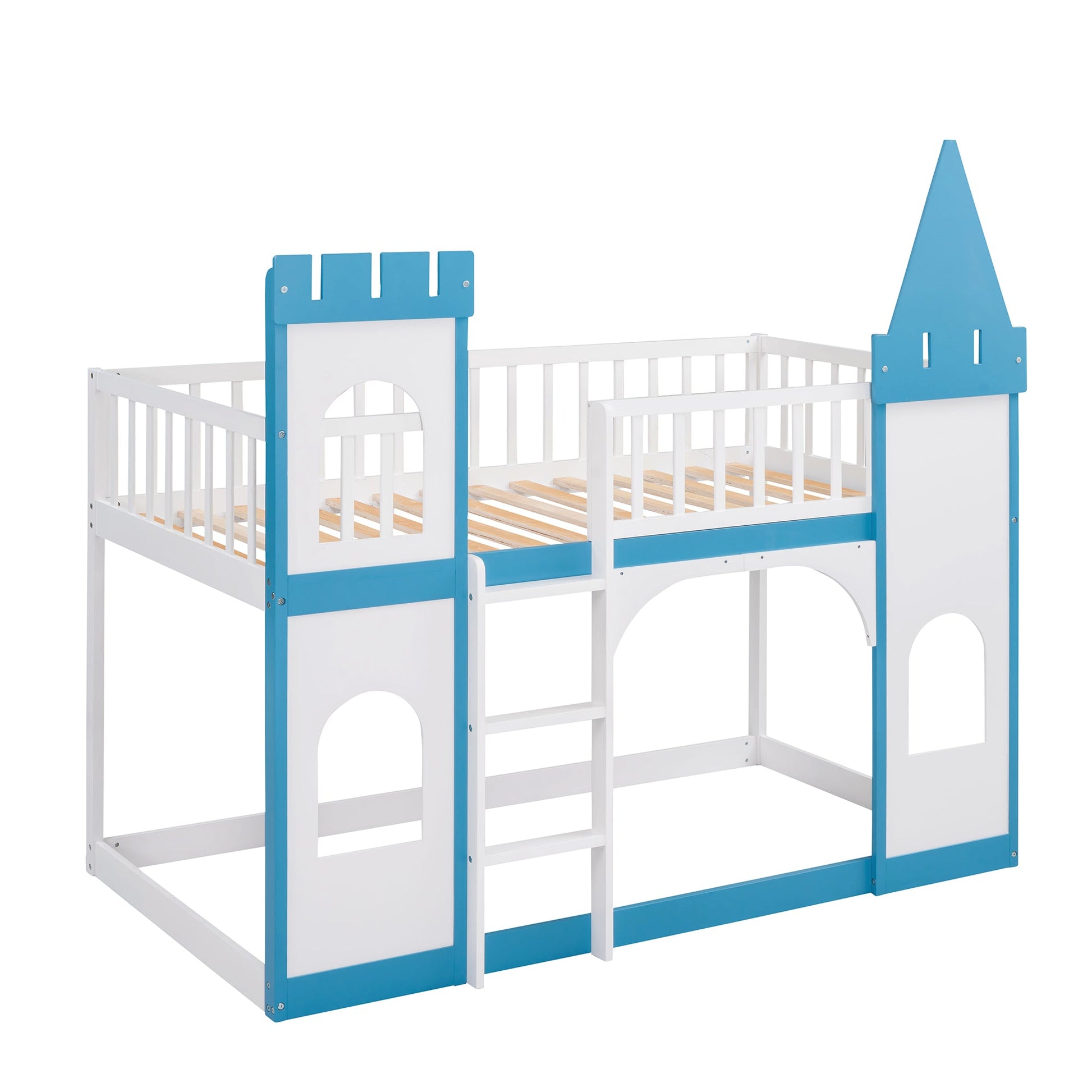 Twin Over Twin Castle Bunk Bed with Ladder - Blue