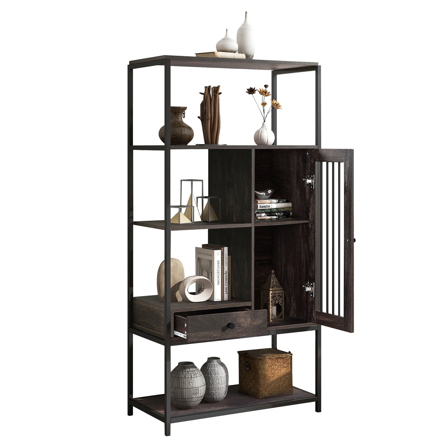 5 Tier Freestanding Multi-functional Decorative Storage Shelving in Vintage Brown