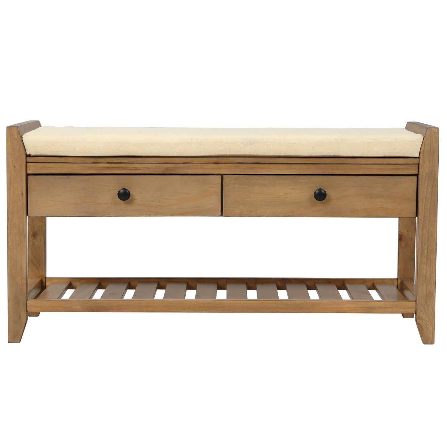 TREXM Entryway Storage Bench with Shoe Rack - Old Pine