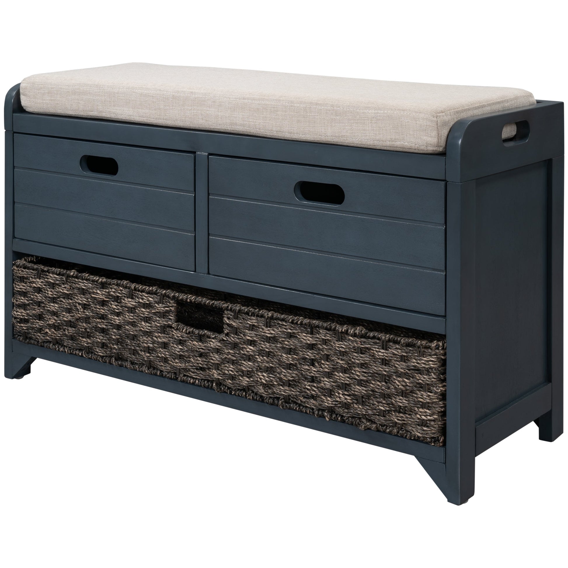 TREXM Storage Bench with Removable Basket and 2 Drawers - Navy